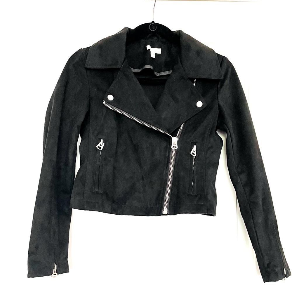 Silence and noise black faux suede moto biker jacket